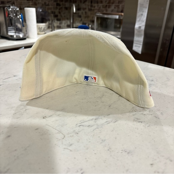 New York Mets World Series 1986 New Era 59FIFTY Fitted Hat RETRO Cream SZ 7 3/4 - Picture 5 of 6